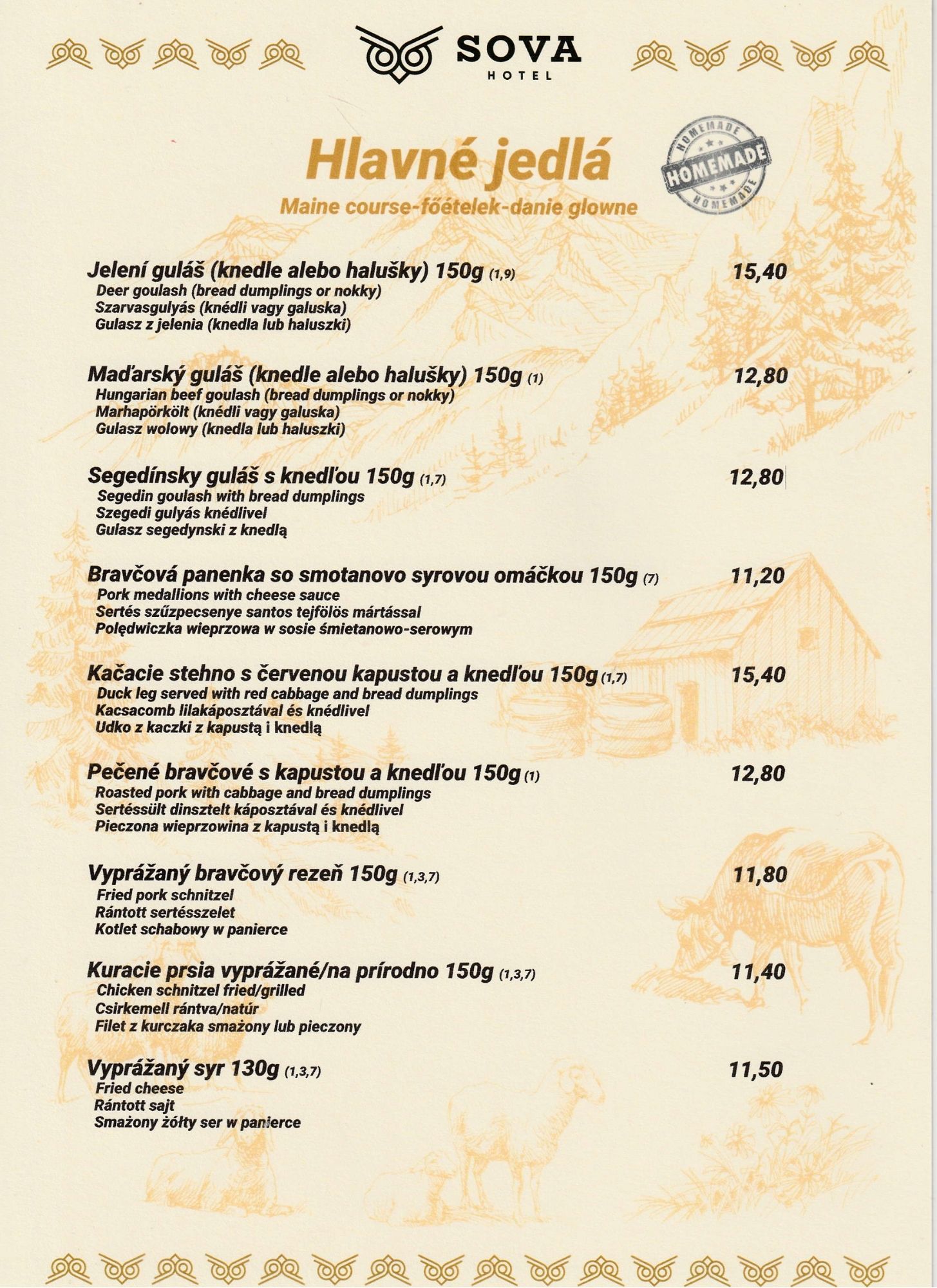 Menu Sova Restauracja strona 2 - Dania główne, bryndzové halušky, pirohy, góralskie specjały