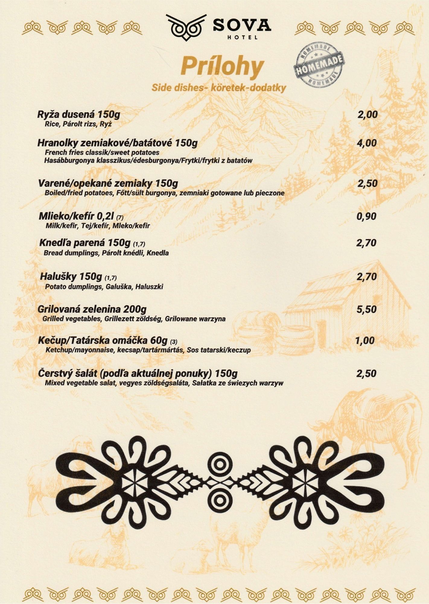 Menu Sova Restauracja strona 4 - Inne dania i specjały restauracja Tatry